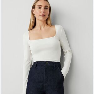 Ann Taylor Square Neck Long Sleeve Shirt Size S Minimal Classic Office NWT